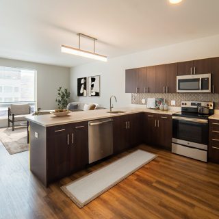 modern kitchen at Mid-Town park with stainless steel appliances